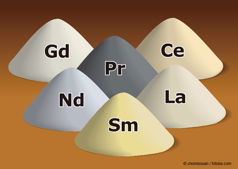 Schemadarstellung der Metalle der Seltene Erden von links nach rechts: Gadolinium (Gd), Cer (Ce), Promethium (Pr), Neodym (Nd), Lanthan (La), Samarium (Sm) Bildquelle chombosan / fotolia.com