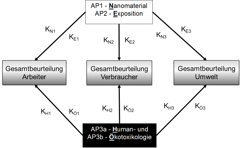 Darstellung des NanoGravur Projektansatzes , mit dem Nanomaterialien nach verschiedenen Kriterien und Nutzerklassen gruppiert werden sollen