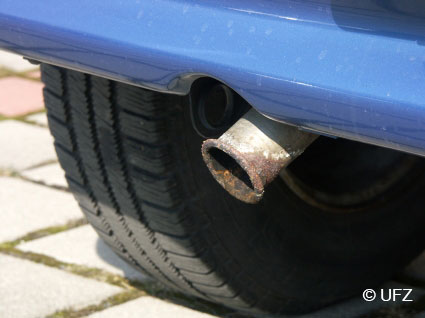 Close-up of an exhaust pipe as a possible source of cerium dioxide particles in car exhaust gases. Soure UFZ