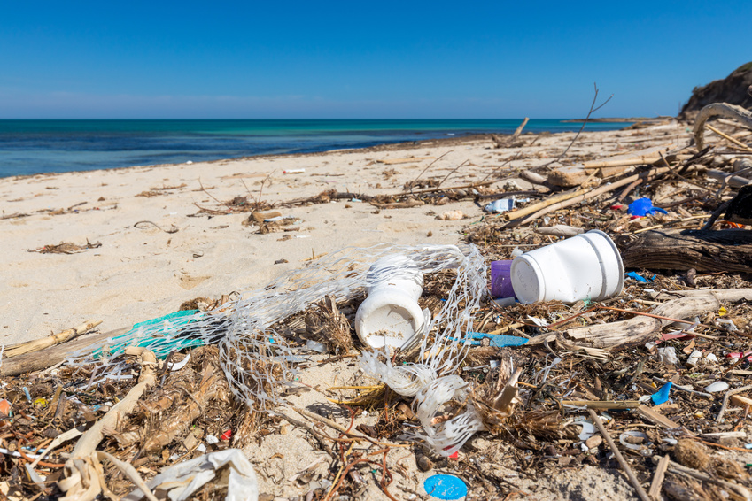 Plastic waste on the beach which can be fragmented to nanoplastic by the influence of sun, wind and waves © Christian Schwier / Fotolia.com