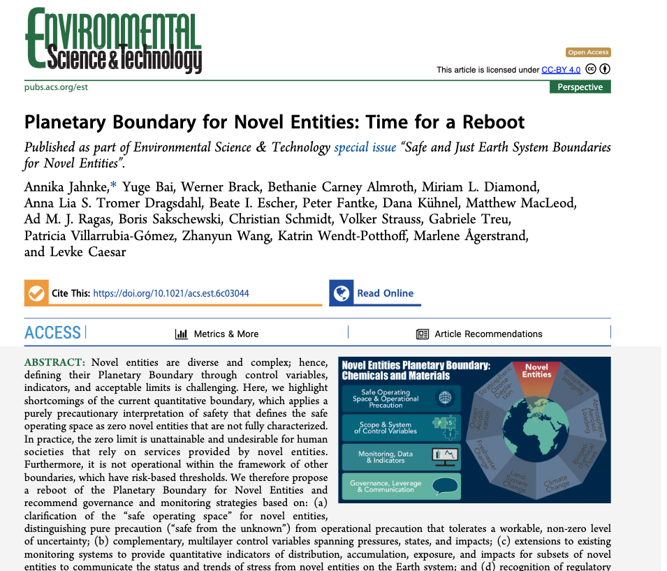 Screenshot Planetary Boundary for Novel Entities: Time for a Reboot