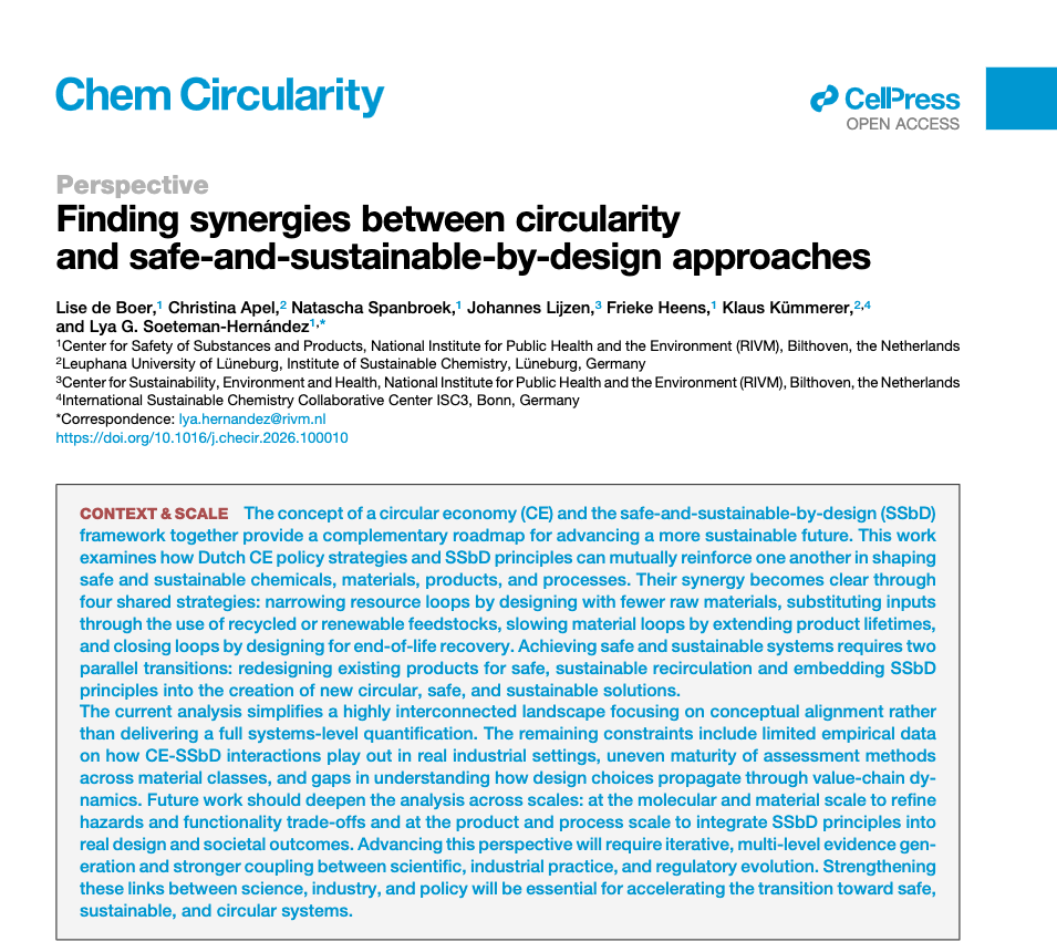 Screenshot zum Paper Finding synergies between circularity and safe-and-sustainable-by-design approaches Lise de Boer, Christina Apel, Natascha Spanbroek, Johannes Lijzen,Frieke Heens,Klaus Kümmerer, and Lya G. Soeteman-Hernandez